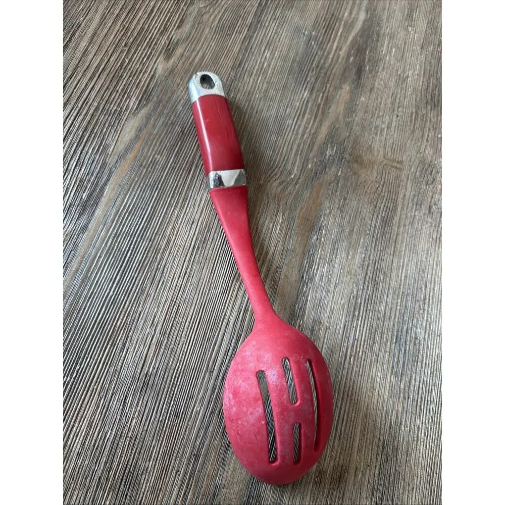 KitchenAid Slotted Spoon Skimmer Server Stir Large Red Heat Resistant 13 inch